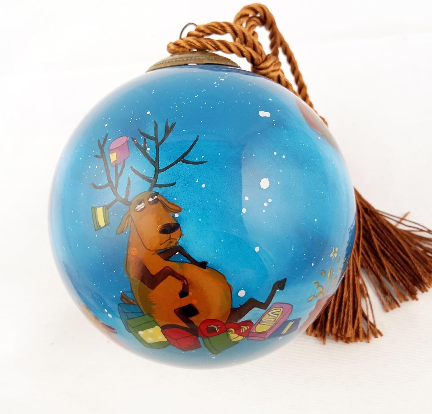 Festive Deer Traditional Inside-Painted Glass Artwork