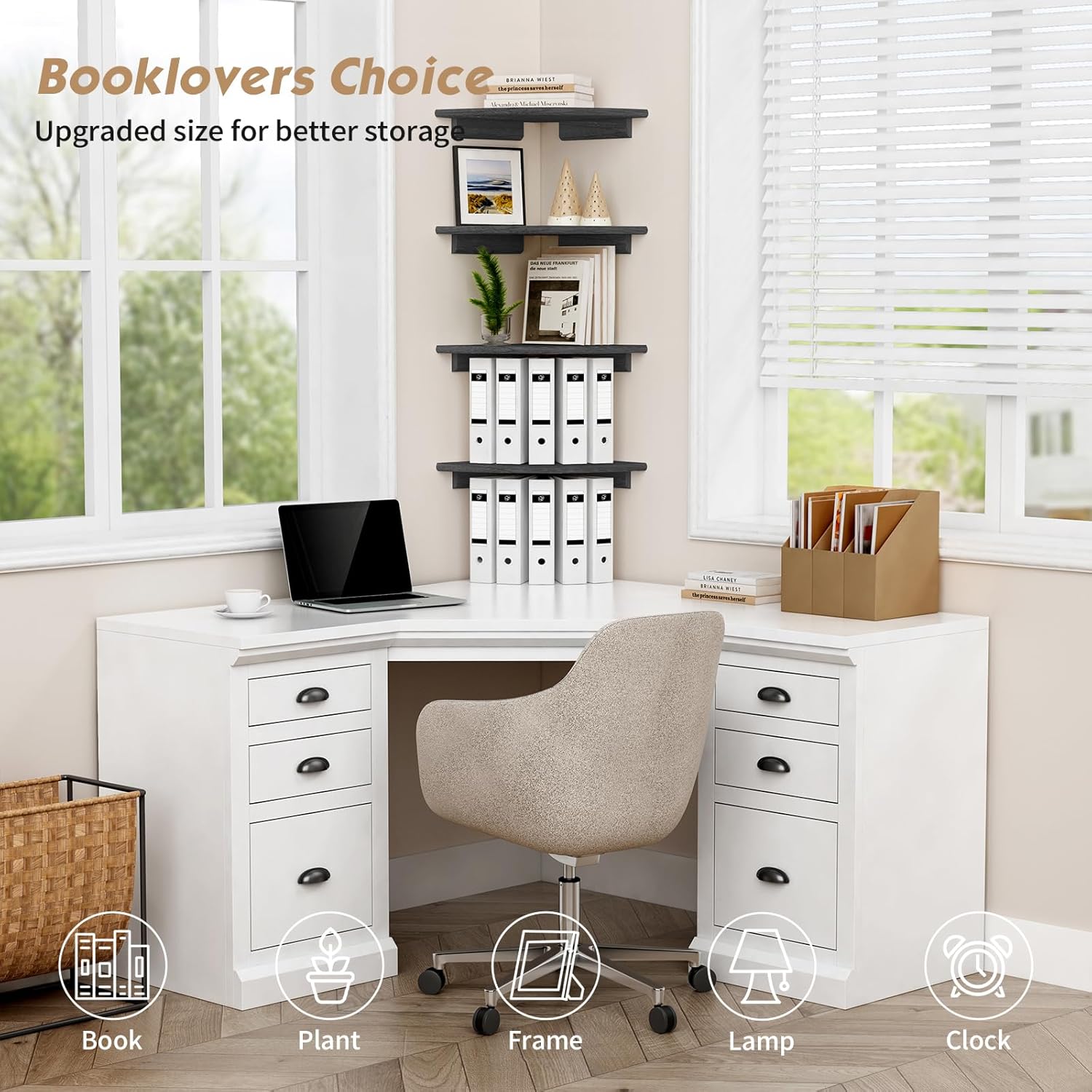 Forbena Black Floating Corner Bookshelf Set of 4