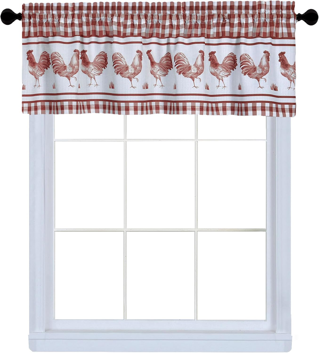 ACHIM Barnyard Valance Curtains 58x14 Burgundy