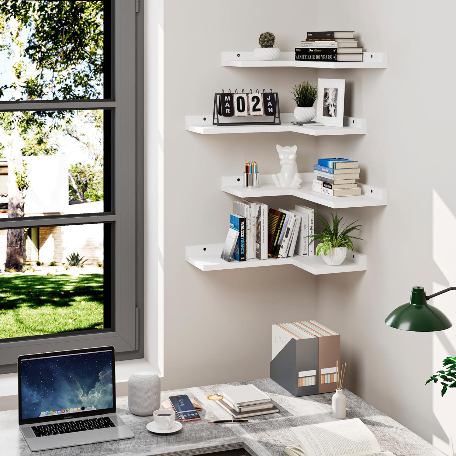 4-Tier Corner Floating Shelves - White