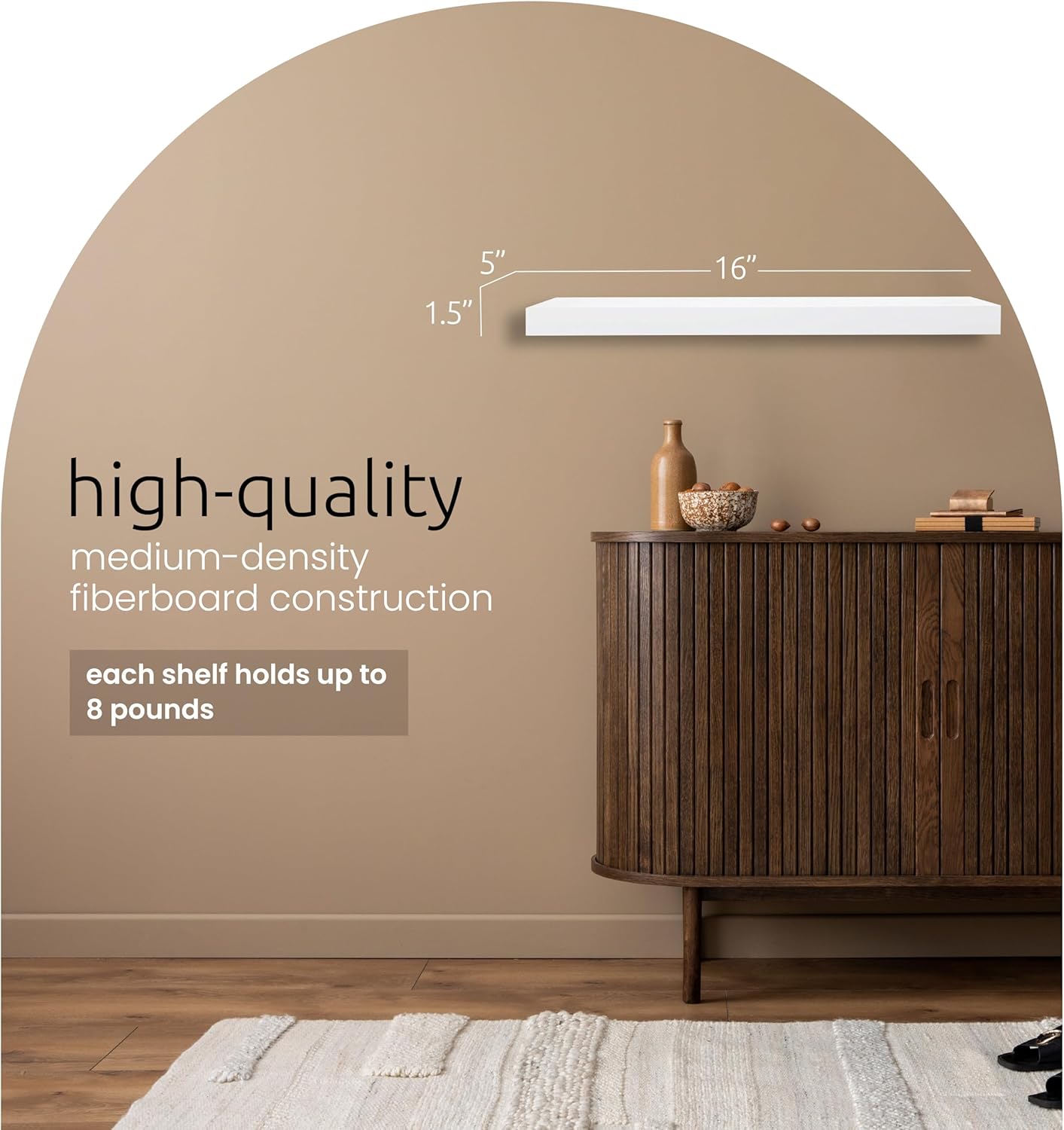 Kiera Grace Modern Floating Shelf 16 Inch White