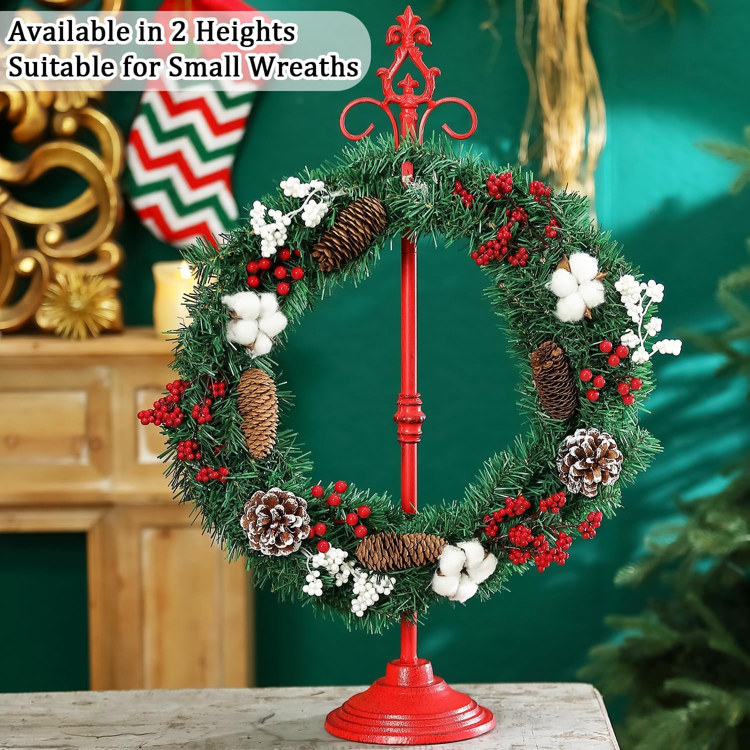 Retro Red Wreath Stand with Fleur-De-Lis Top