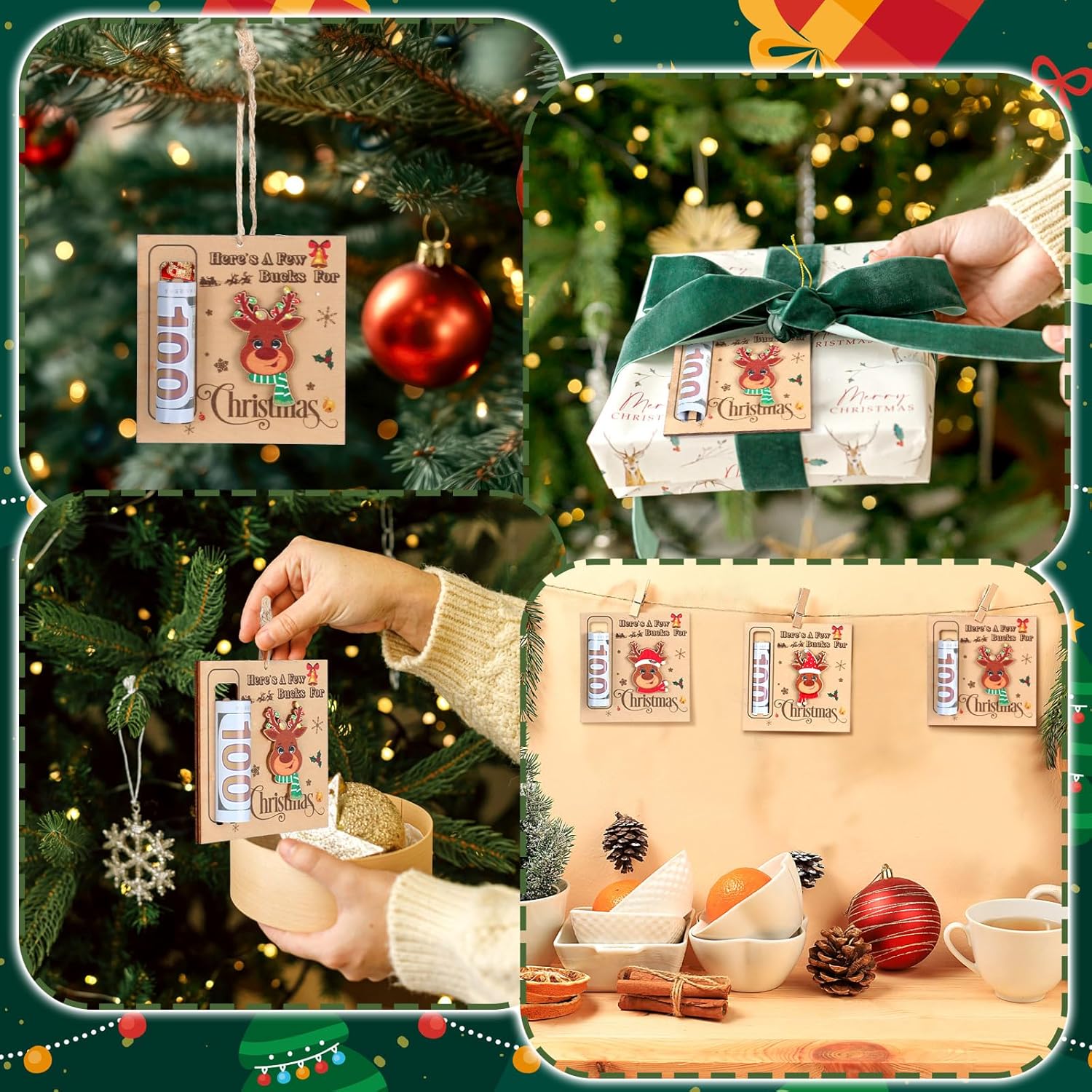 6 Pcs Wooden Christmas Money Holders for Party Favors