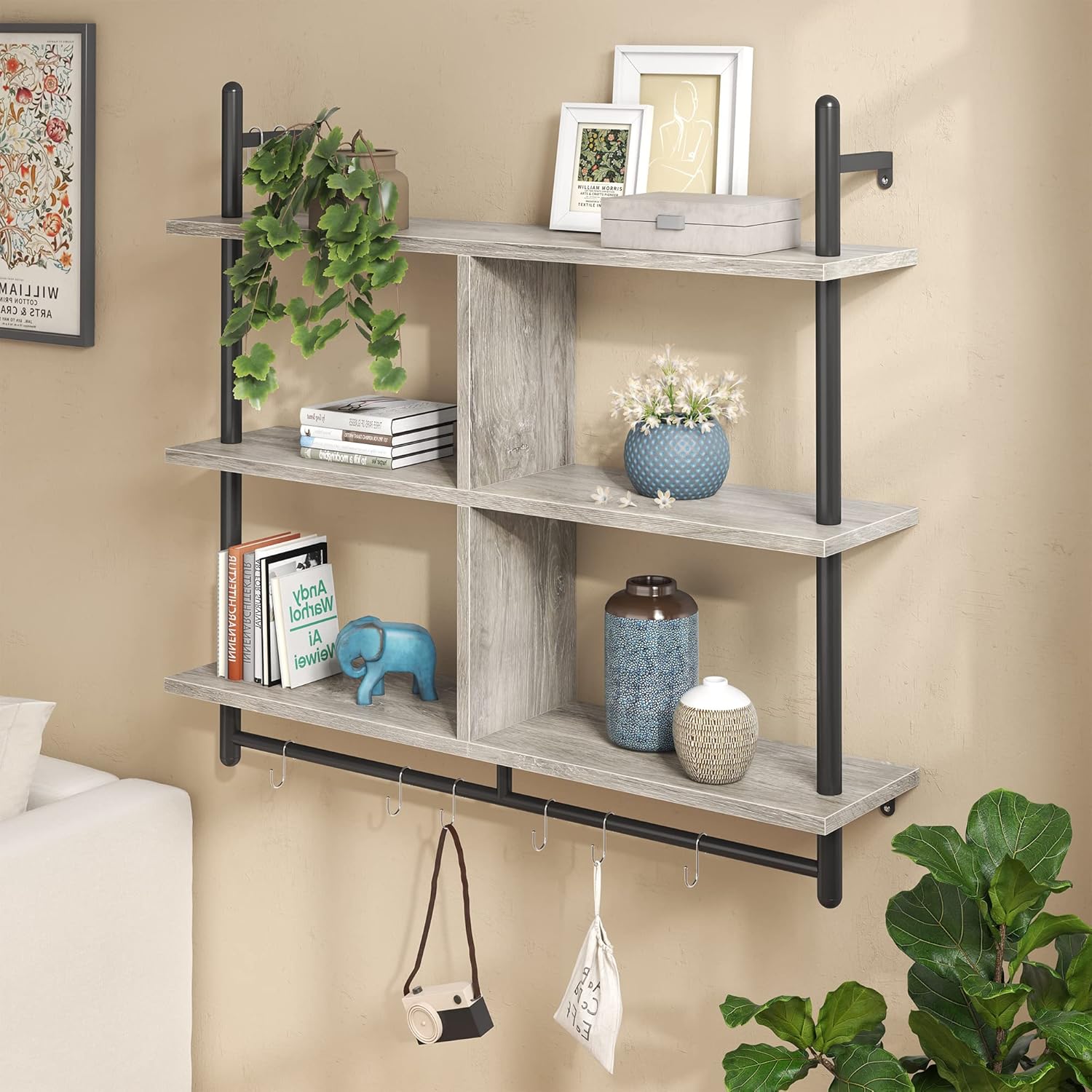 Bestier 415 Inch Floating Pipe Shelving 3 Tier Ladder Shelf