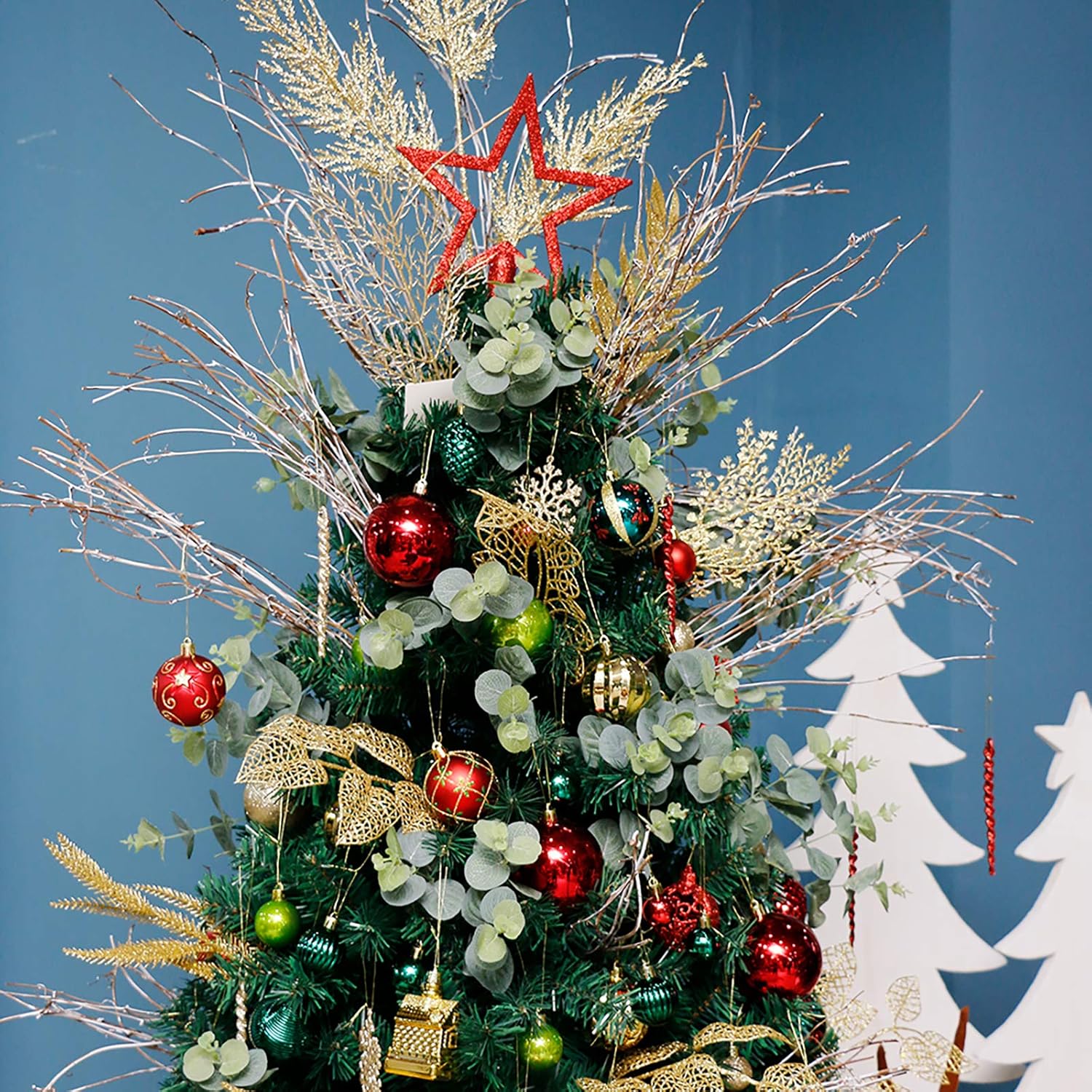 ROSELEAF 30ct Shatterproof Christmas Tree Ornaments Set - Red Green Gold Plastic Hanging Balls