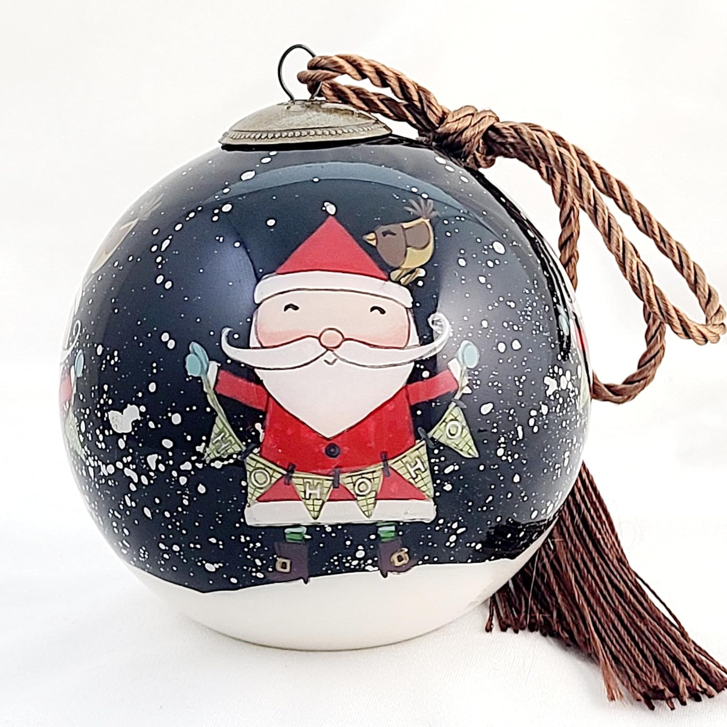 Classic Santa HoHoHo Inside Painted Glass Ornament