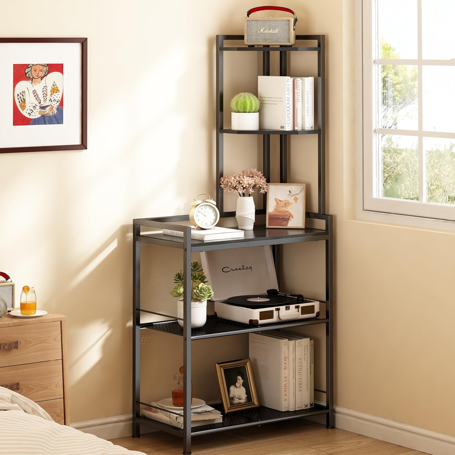 GILLAS 5 Tier Corner Shelf Stand - Black
