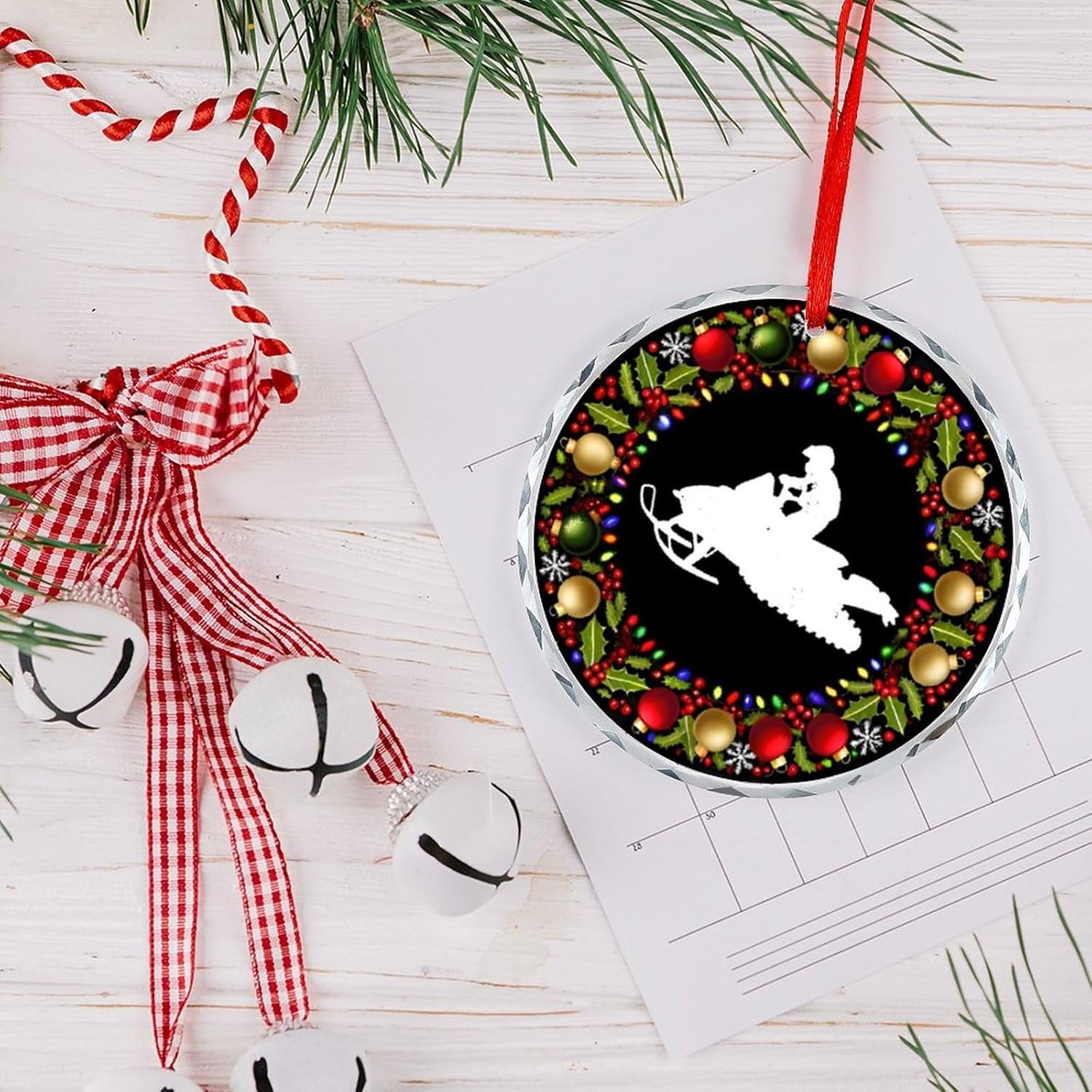 Snowmobile Christmas Glass Pendant 31 Inch