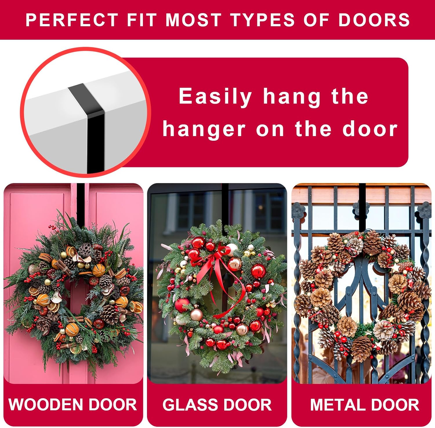 4 Pack 15 Inch Wreath Hanger Metal Hooks Black