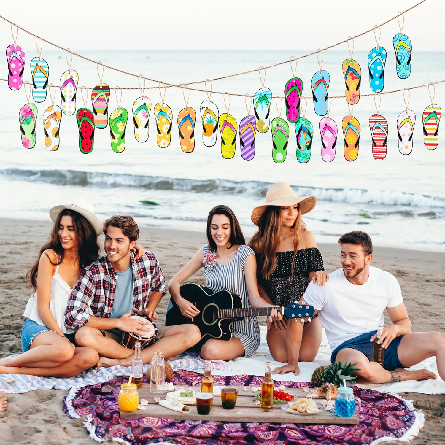 Summer Flip Flop Wood Hanging Decorations 31Pcs