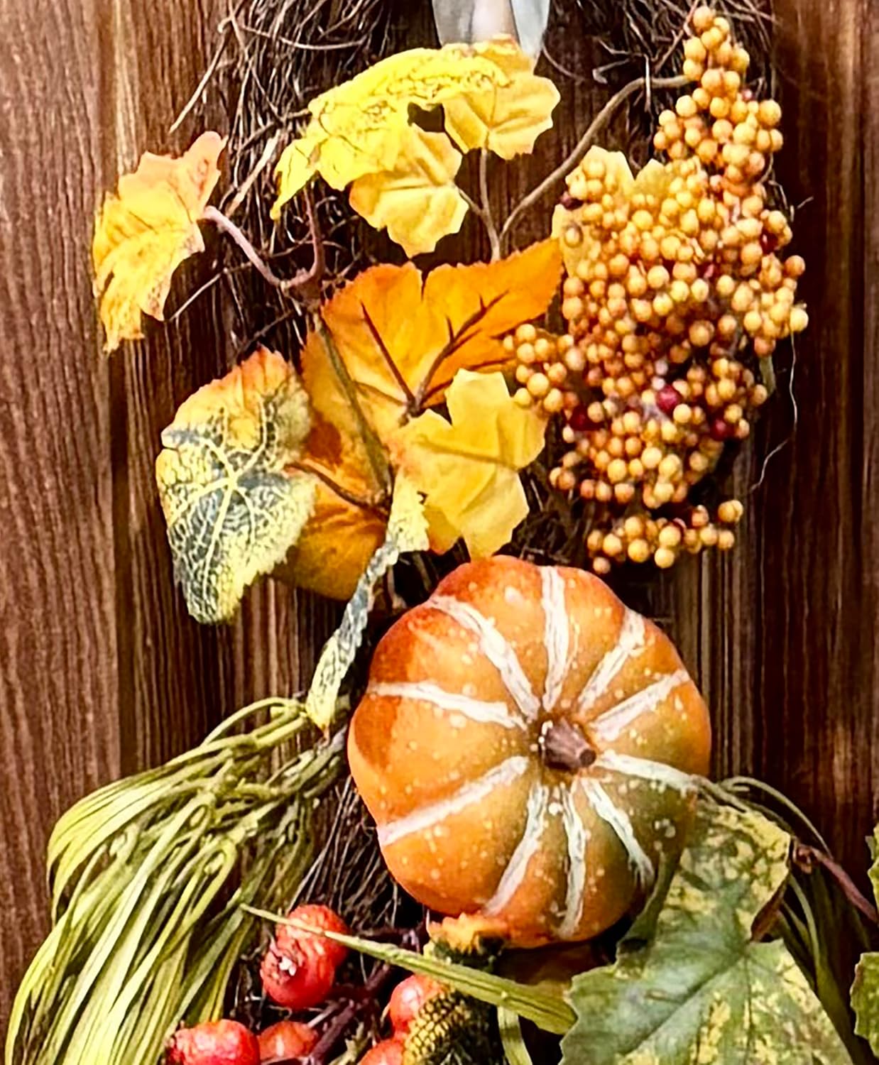 Fall Decor Wreath with Pumpkins and Berries 26