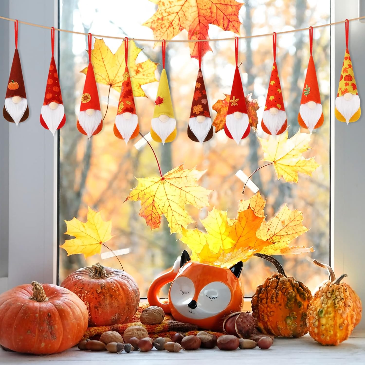 Whaline 10Pcs Fall Gnome Hanging Ornaments