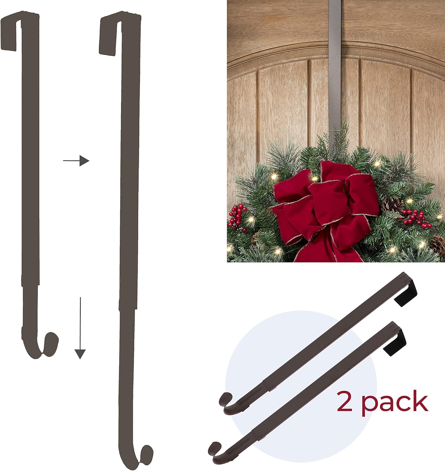 Haute Decor 2 Pack Adjustable Wreath Hanger - Matte Brown