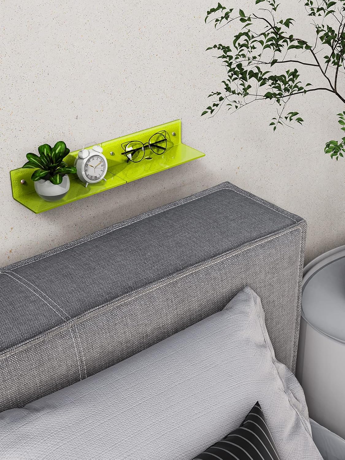 Neon Green Floating Shelf Set of 2 with Cable Clips