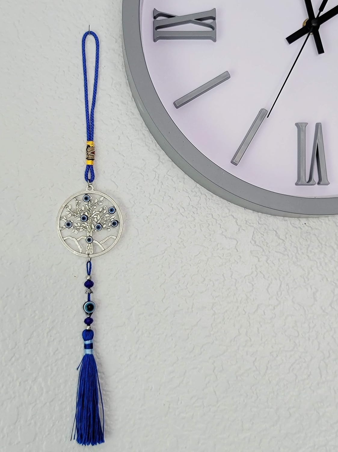 LUCKBOOSTIUM Evil Eye Tree Charm Pendant with Blue Tassels