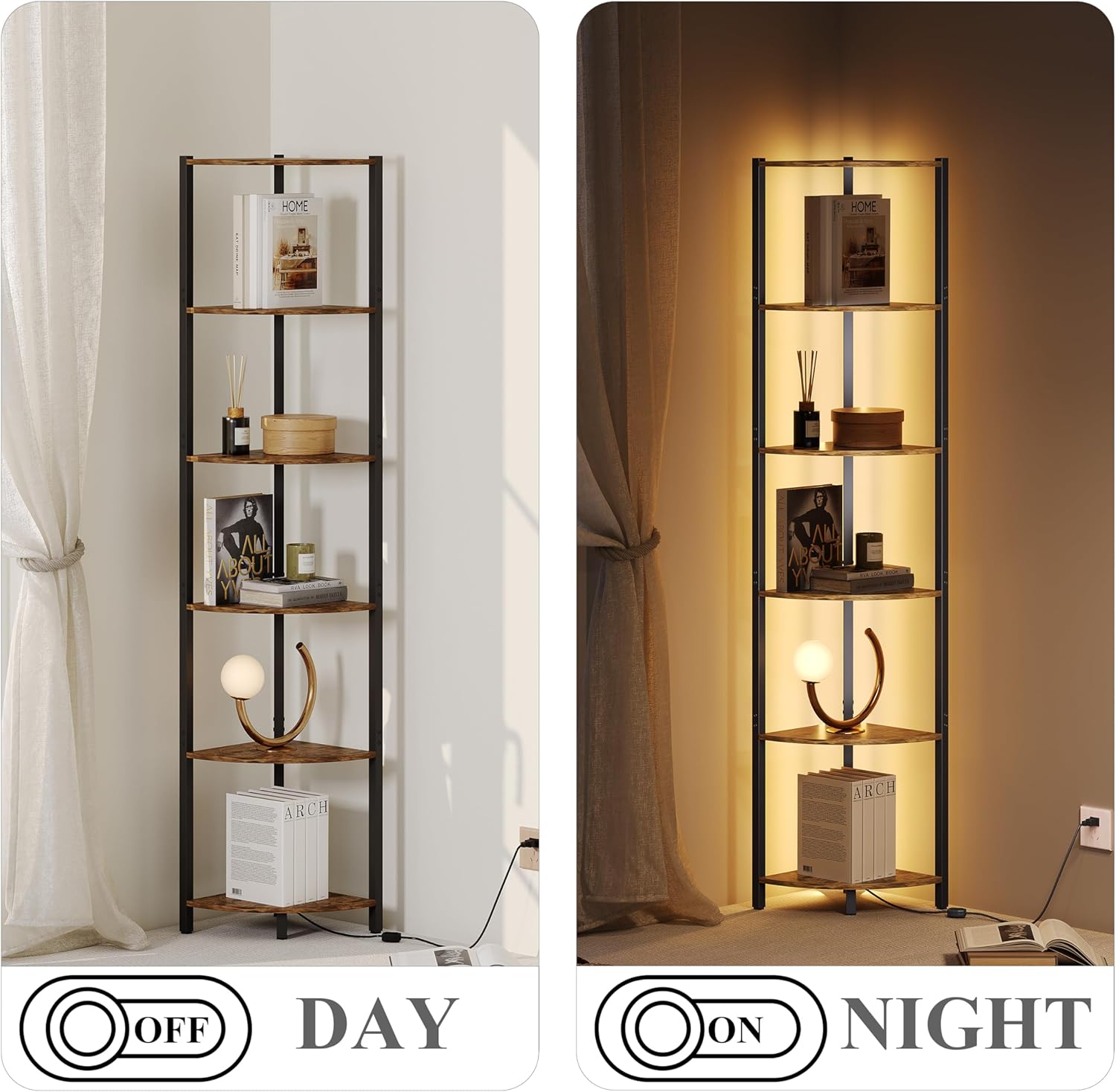 ZIYOO 6 Tier Corner Shelf with LED Light