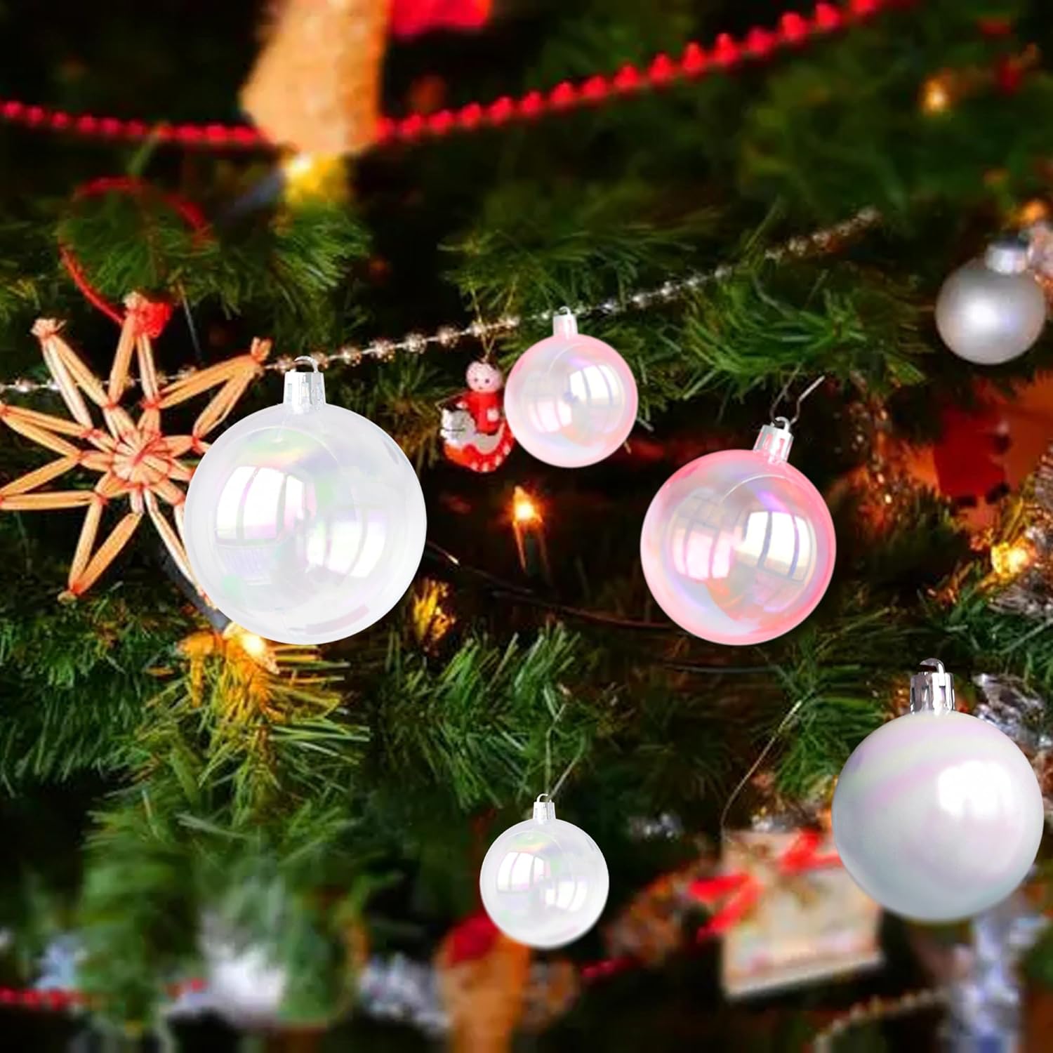 12 Pcs Iridescent Plastic Christmas Ornaments