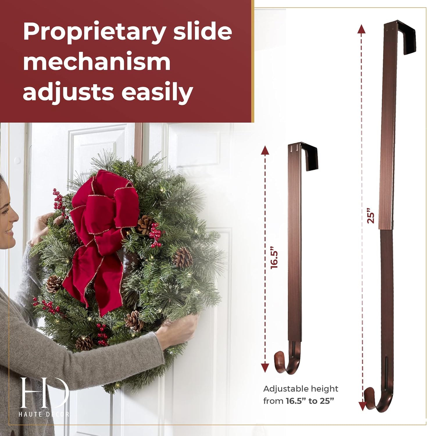 Haute Decor Adjustable Wreath Hanger with Fleur De Lis Icon