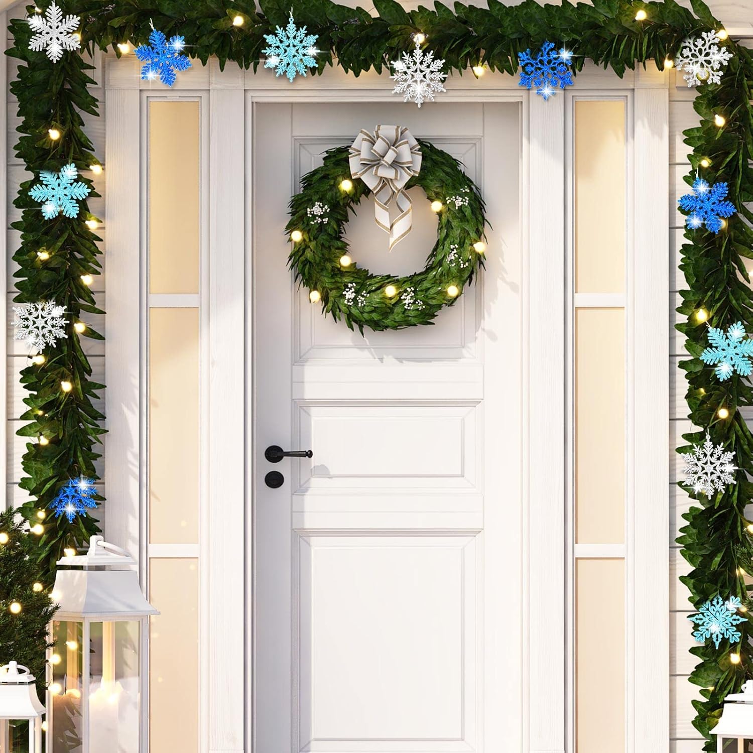 Whaline 48Pcs Glitter Snowflake Hanging Christmas Decor