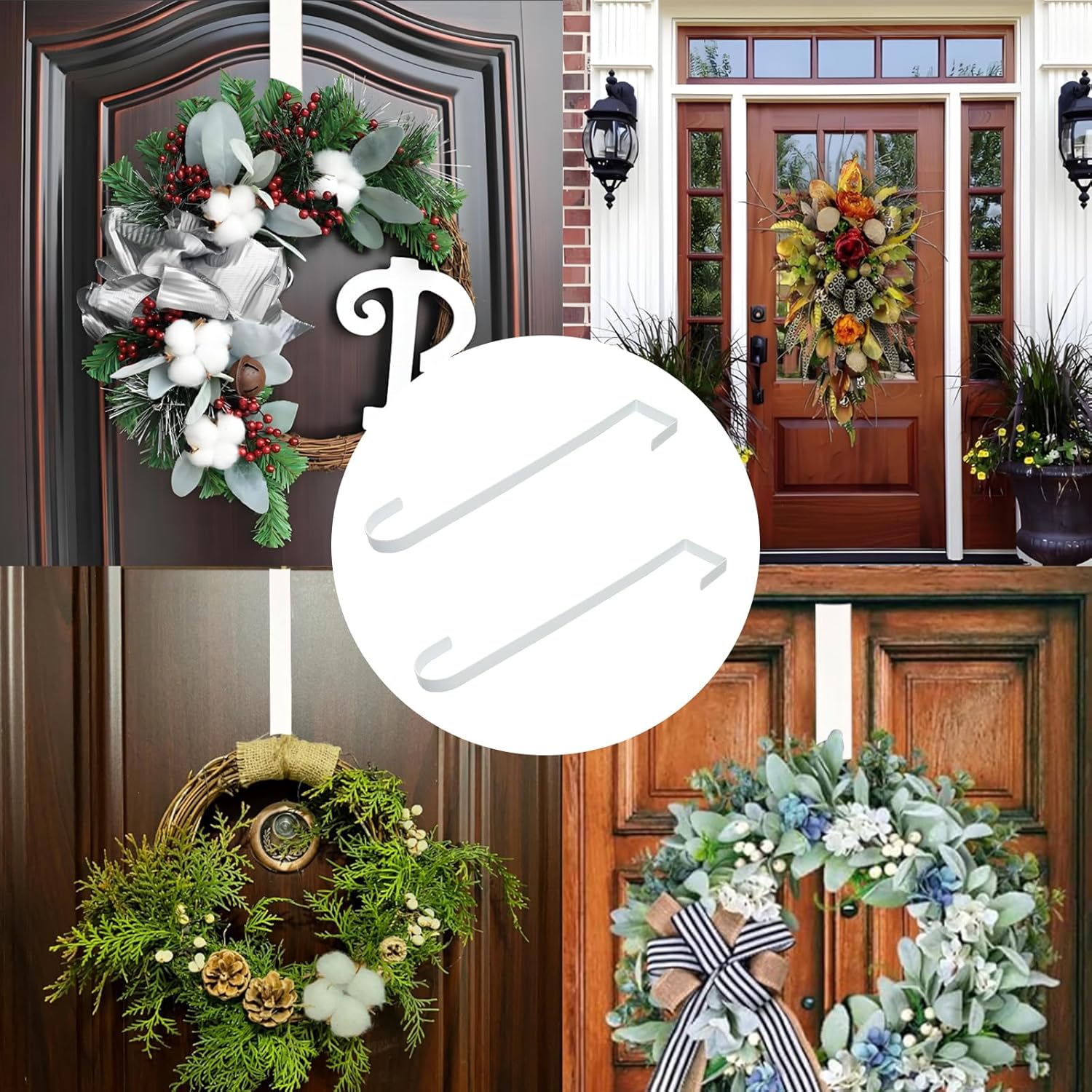 2 Pack Wreath Hanger Hooks Metal Door Mounted Wreath Holders