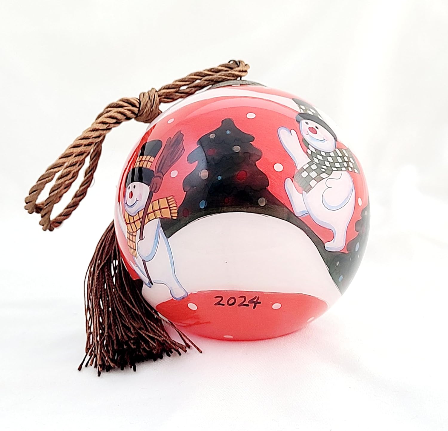 Handmade Red Snowman Glass Ornament with Gift Box