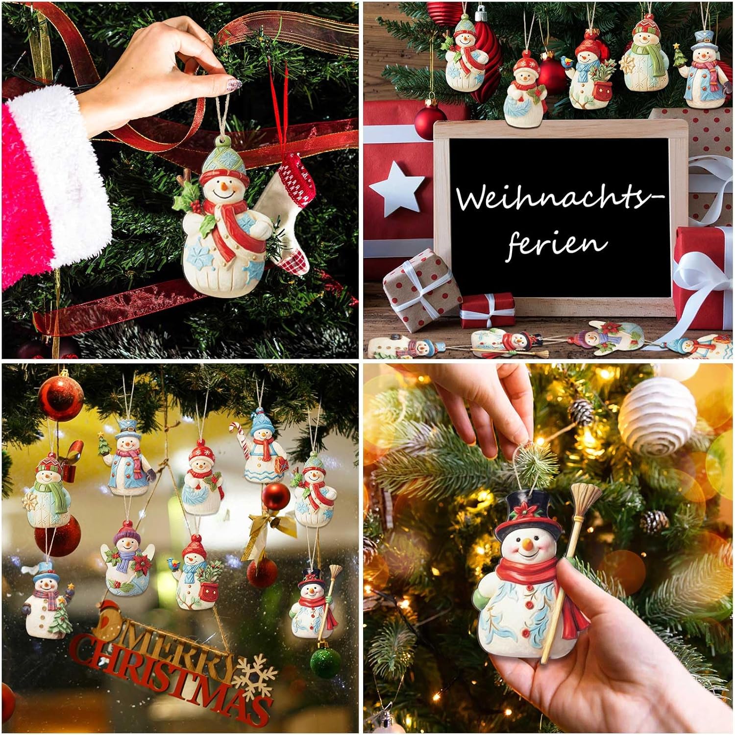 27 Pcs Snowman Christmas Decorations Wooden Ornament Set