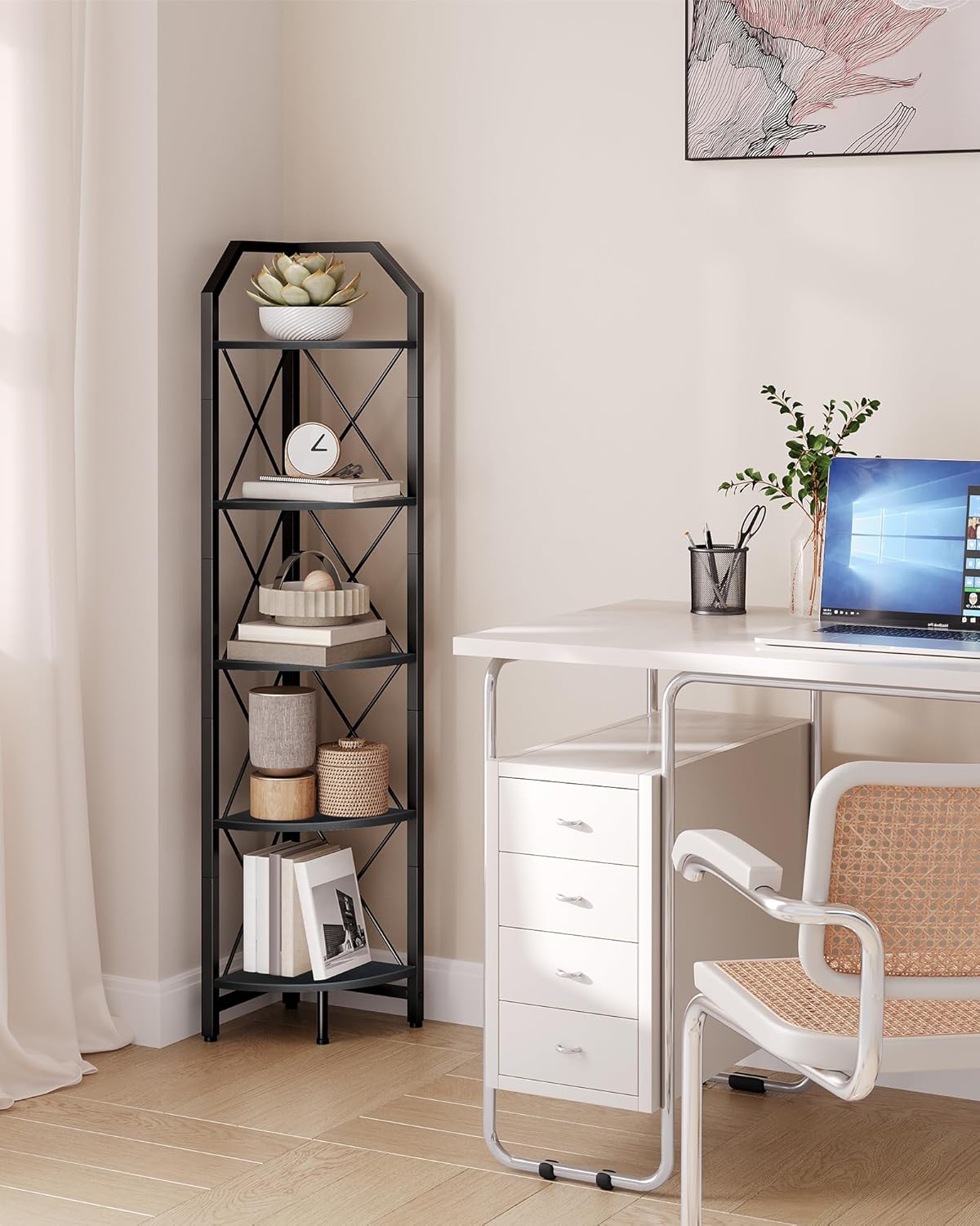 5-Tier Corner Shelf with Metal Frame Black