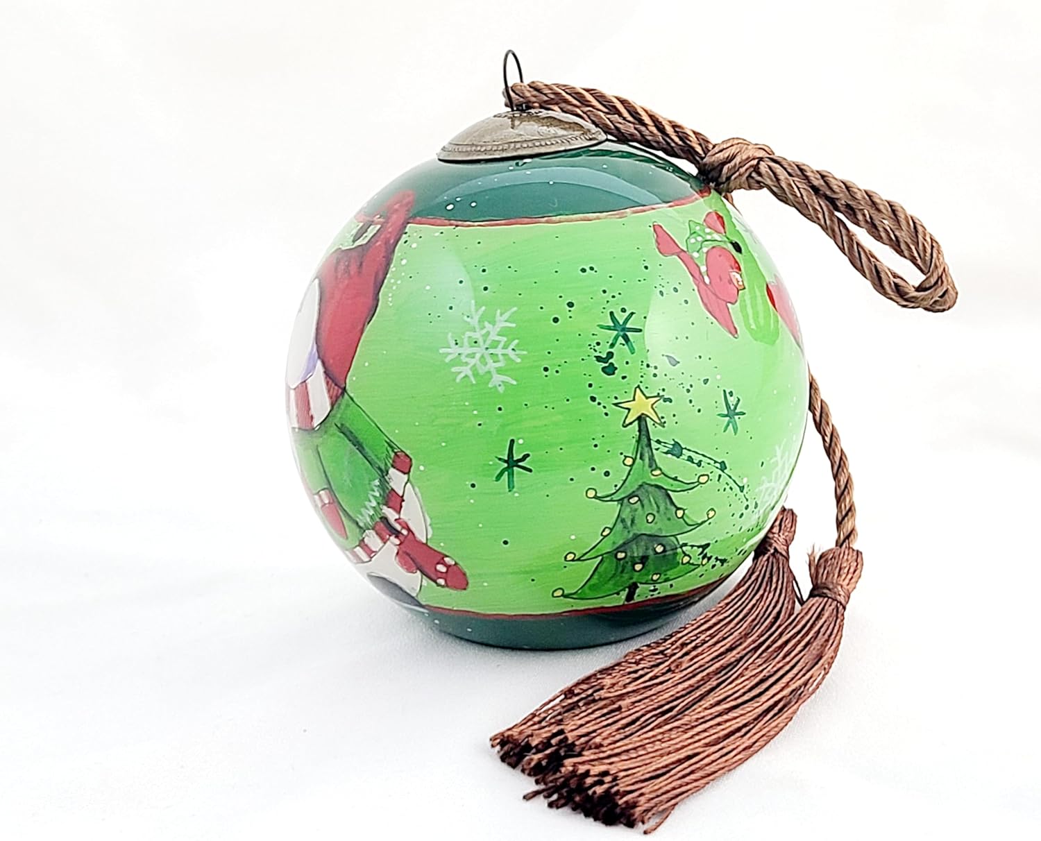 Hand-Painted Glass Snowman Birds Ornament - Unique Artisan Decor