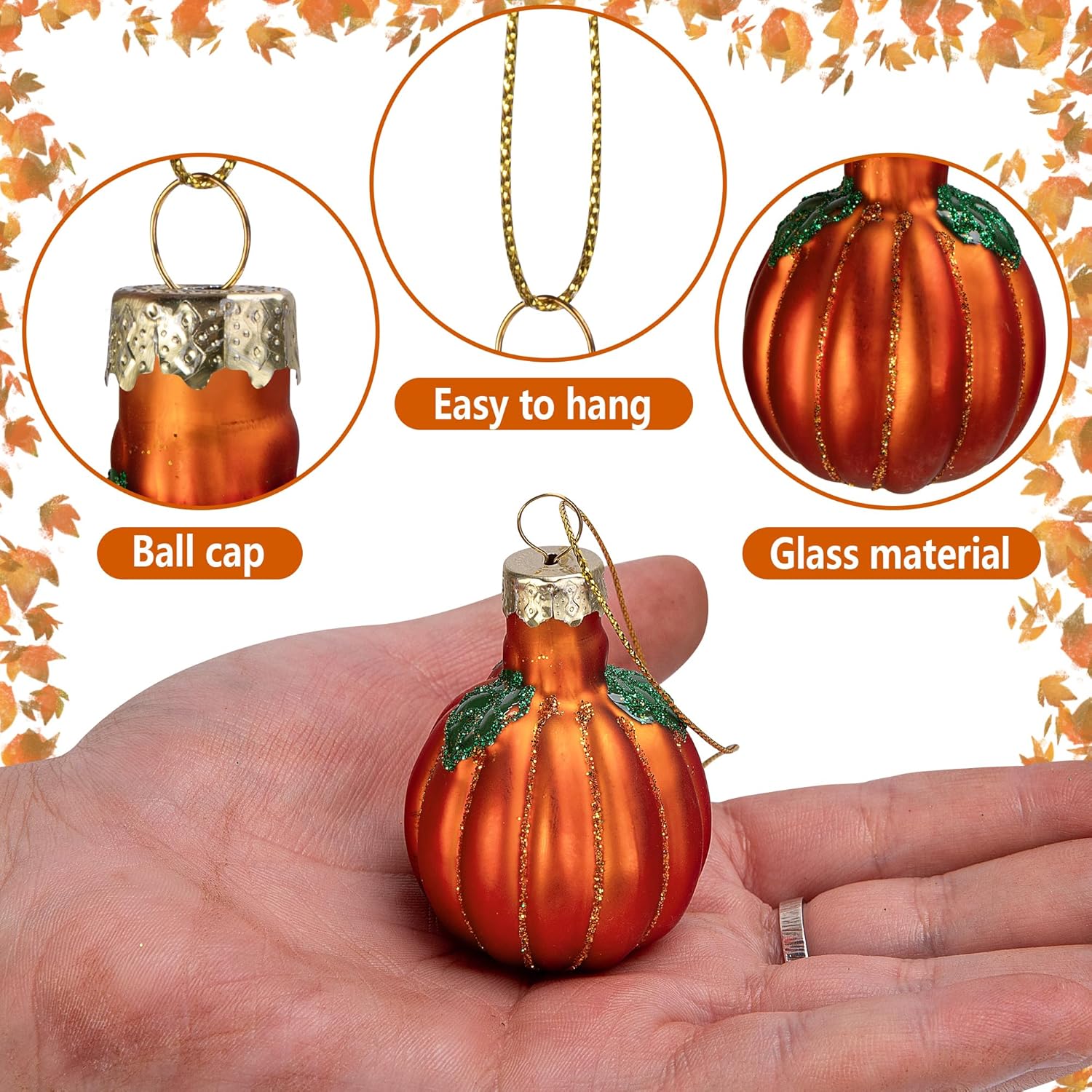 Watayo 6 Pcs Fall Pumpkin Glass Hanging Ornaments