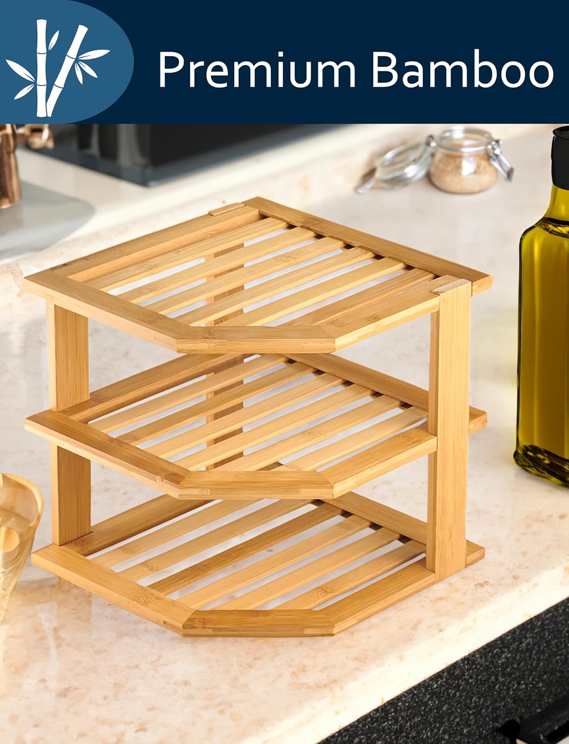 RoyalHouse Bamboo 3-Tier Corner Shelf Organizer