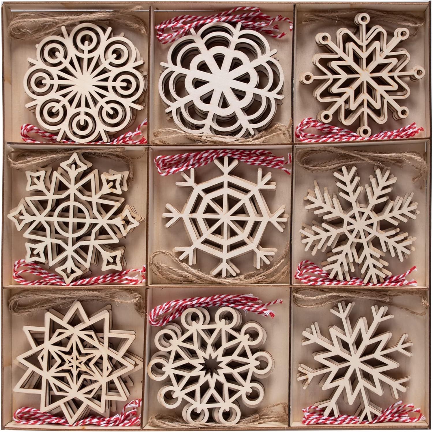 JOIEDOMI 36 Piece Snowflake Wooden Christmas Ornaments Set