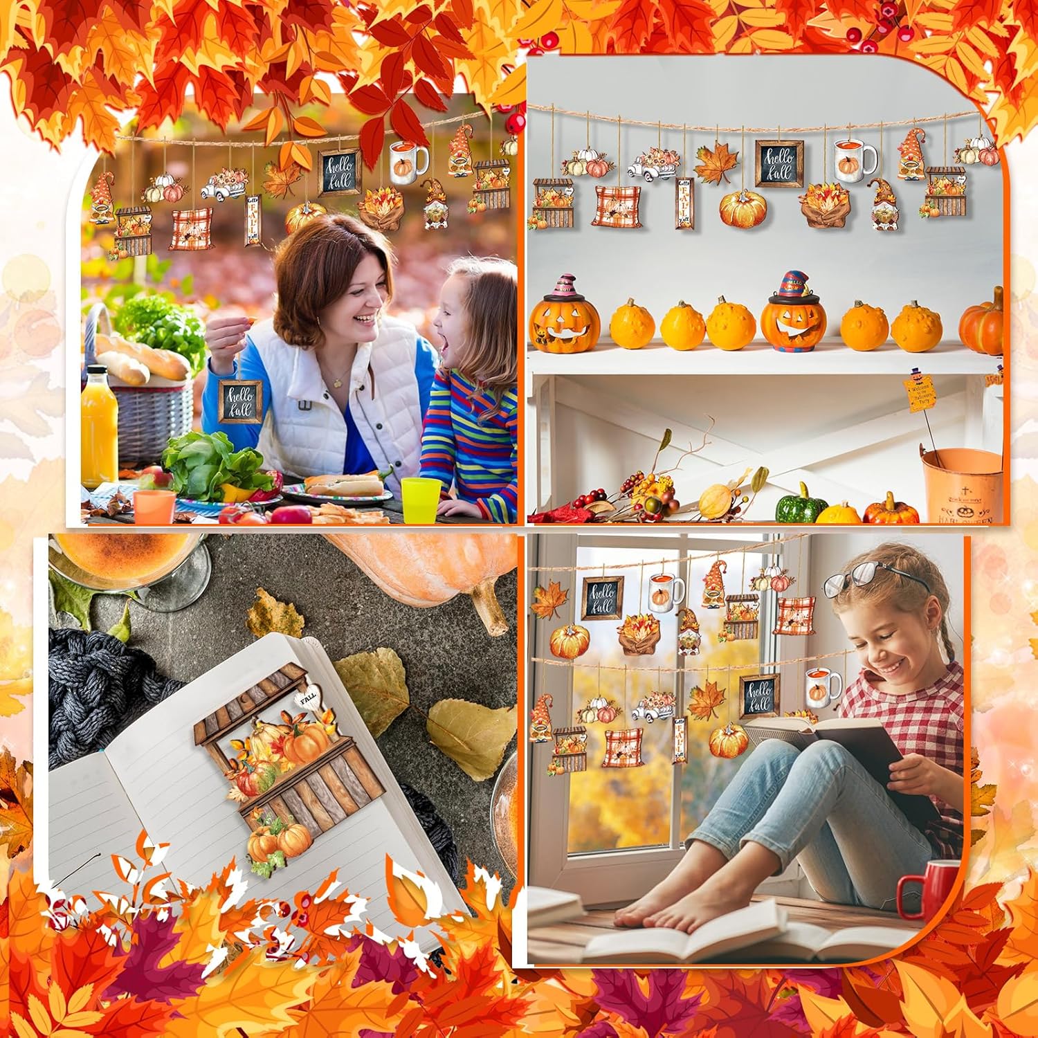 Quzzil 36 Pcs Fall Wooden Hanging Ornaments Set