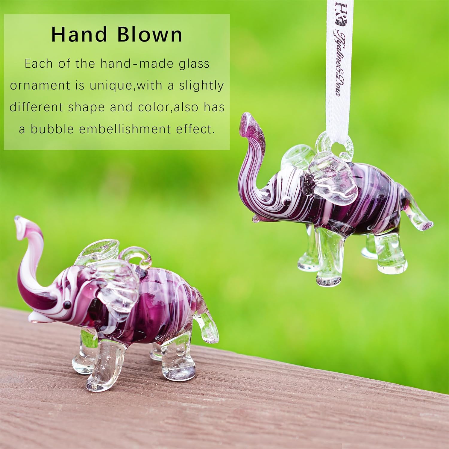 Hand Blown Glass Elephant Hanging Ornament Brown
