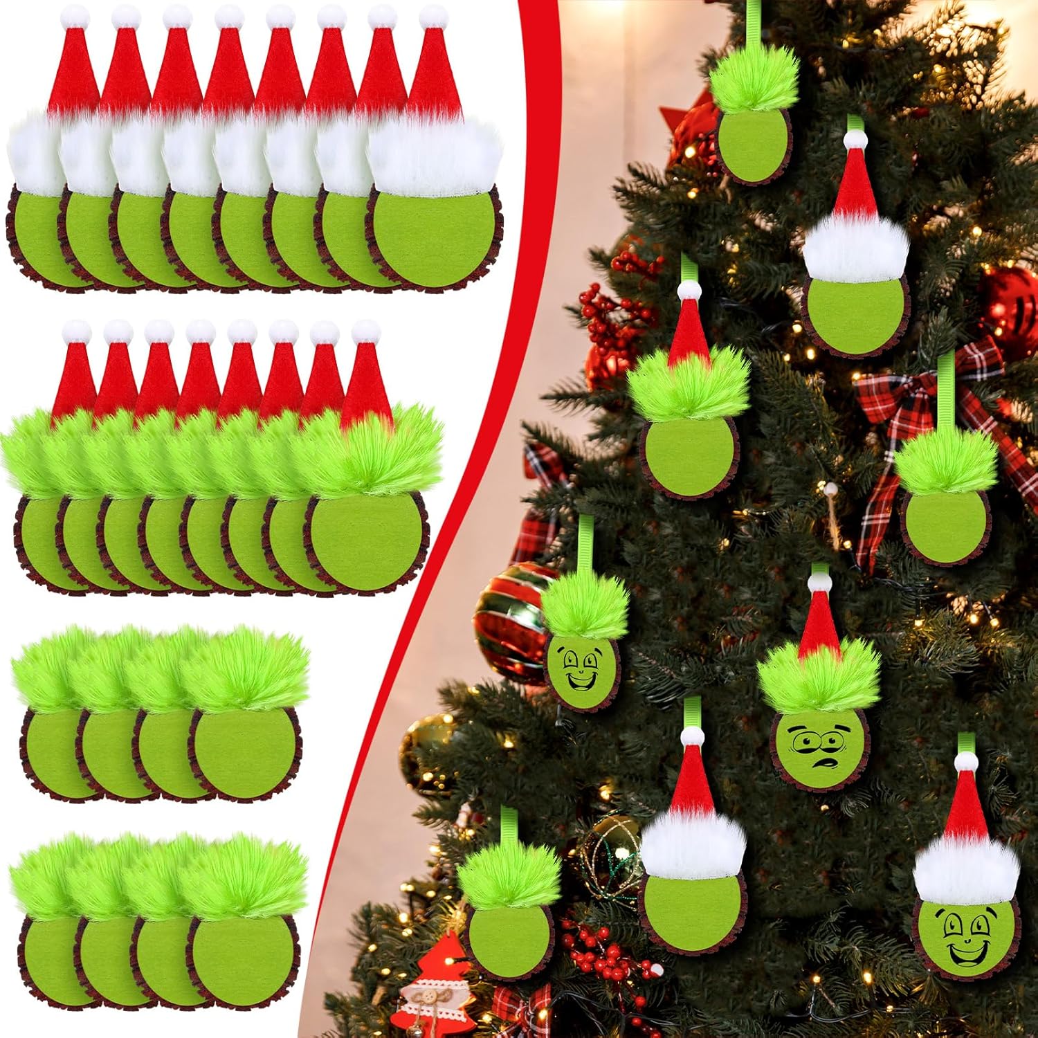 Shellwei 24 Pack Christmas Green Monster Ornaments