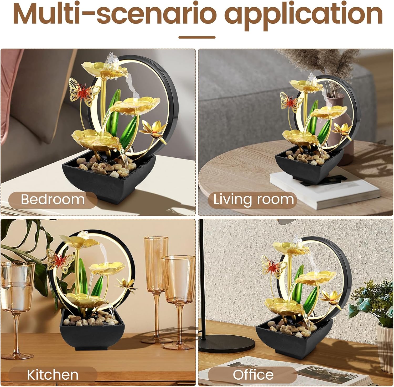 USB Powered Tabletop Fountain with LED Light and Natural Rocks