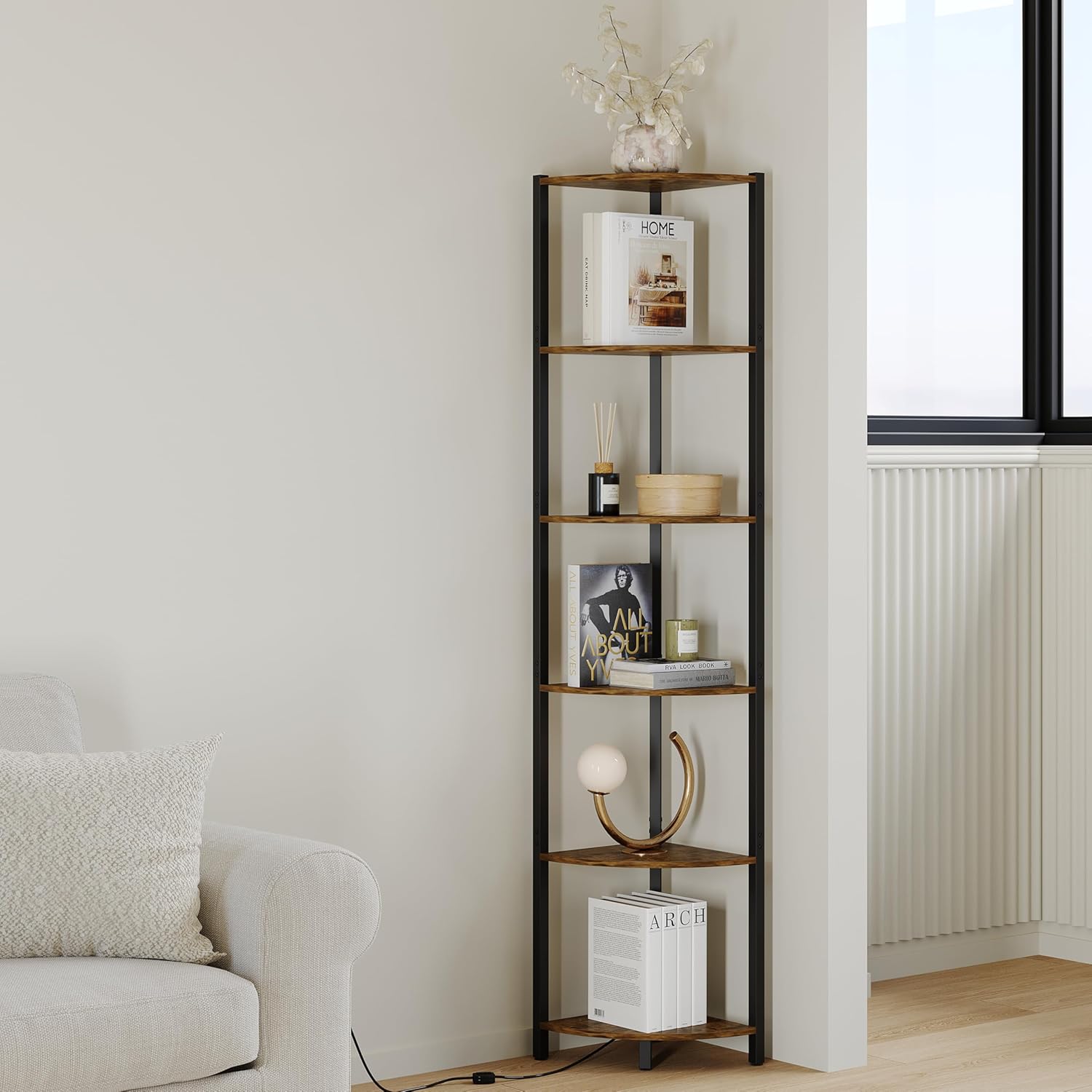 ZIYOO 6 Tier Corner Shelf with LED Light