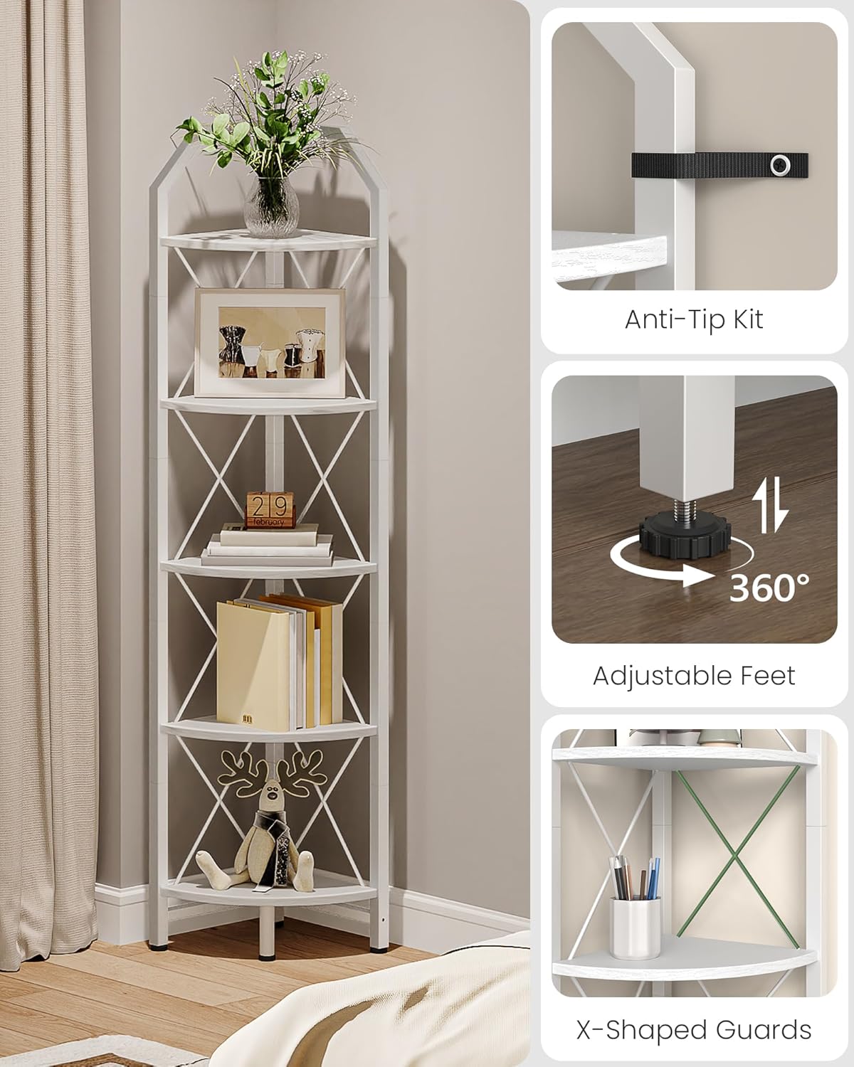 5-Tier Corner Shelf with Industrial Style TCJ10WB