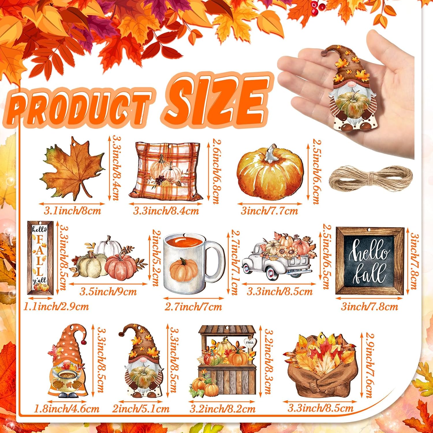 Quzzil 36 Pcs Fall Wooden Hanging Ornaments Set