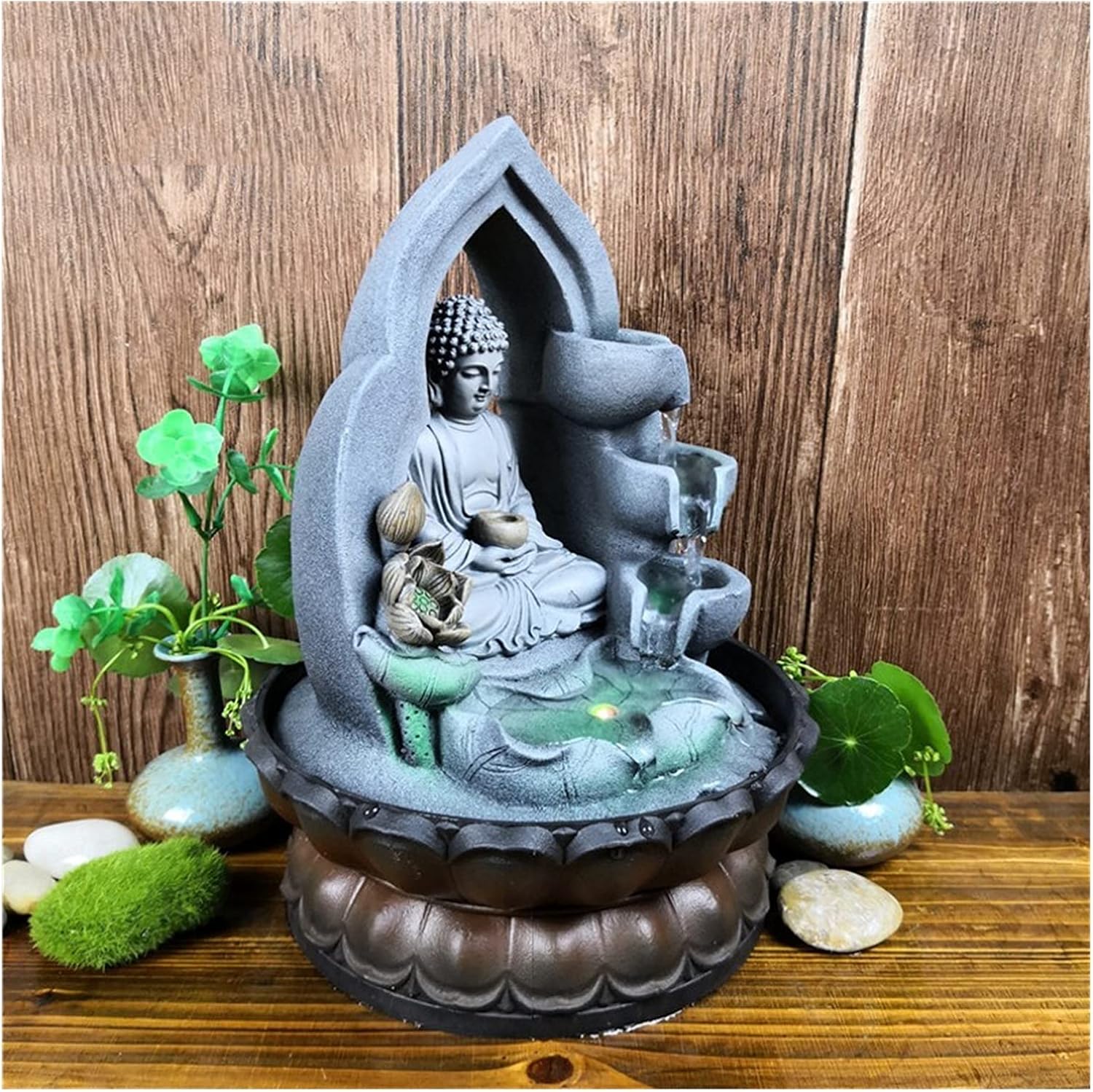 Buddha Tabletop Zen Fountain 3-Tiered Indoor Waterfall Decor