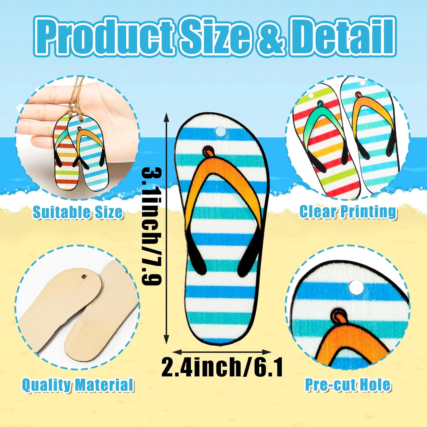 Summer Flip Flop Wood Hanging Decorations 31Pcs