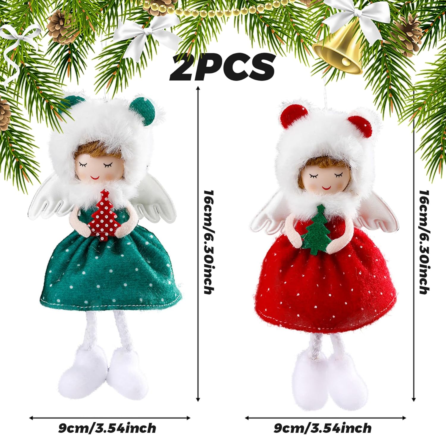 Cute Christmas Angel Ornaments 2Pcs Hanging Decorations