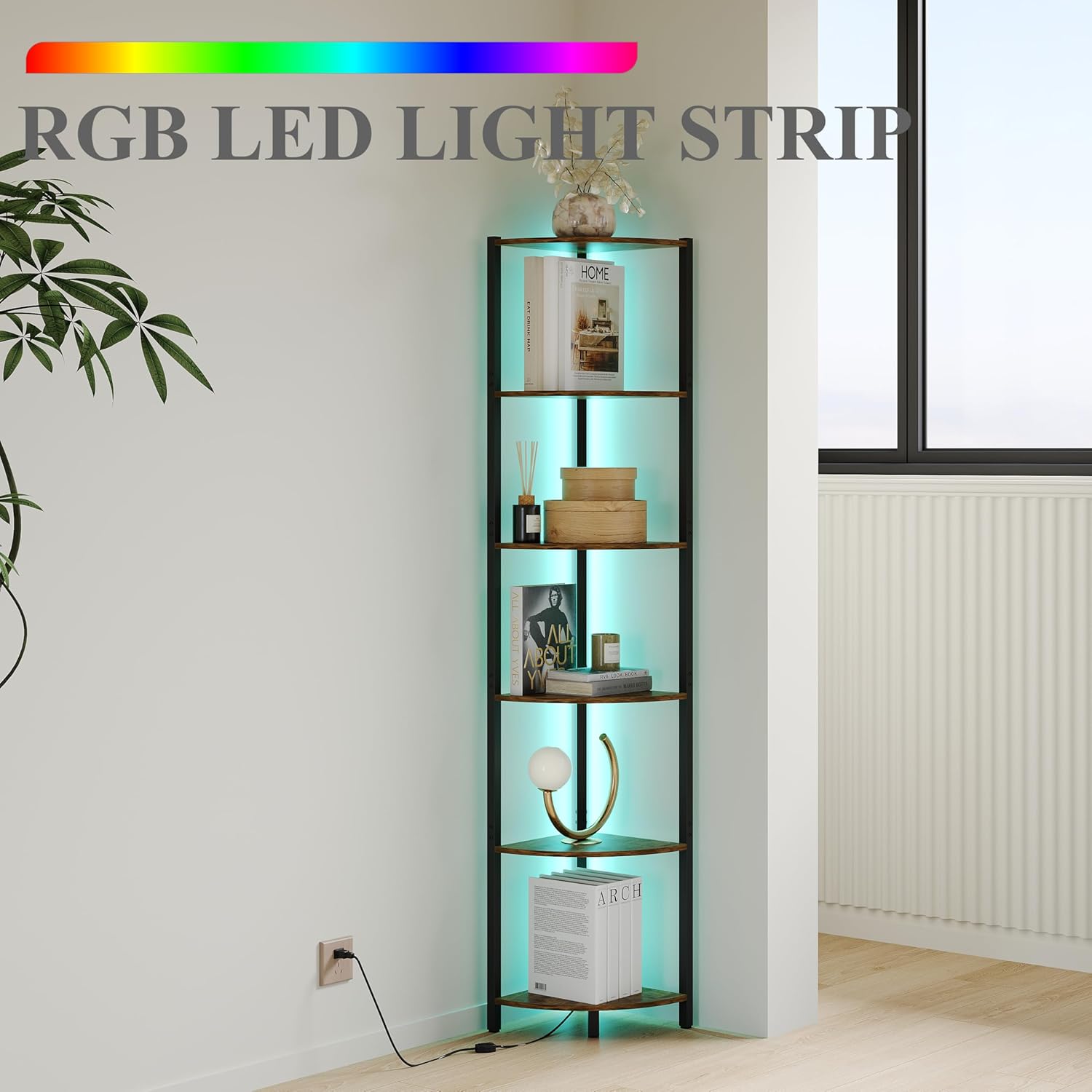 ZIYOO 6 Tier Corner Shelf with LED Light