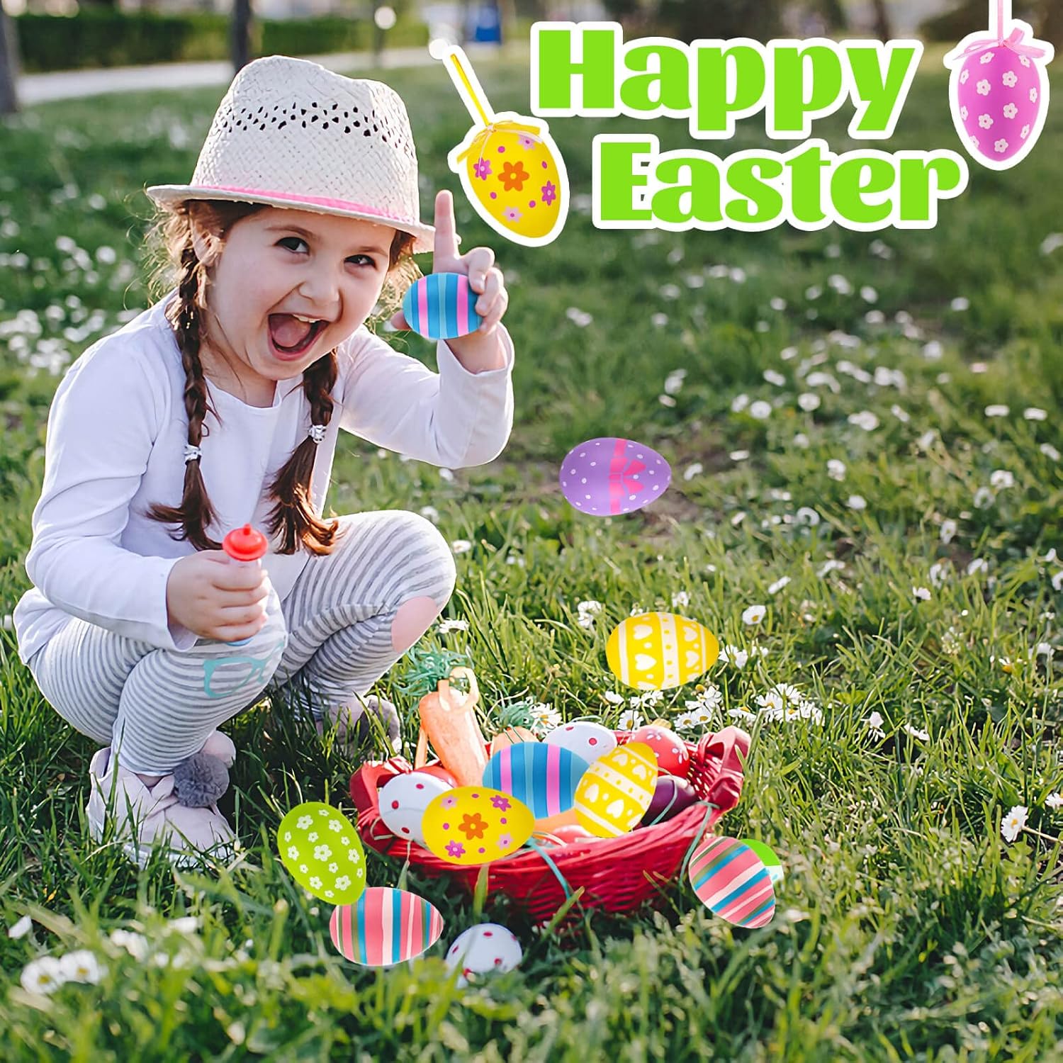 24 Pcs Multicolored Easter Hanging Eggs Set