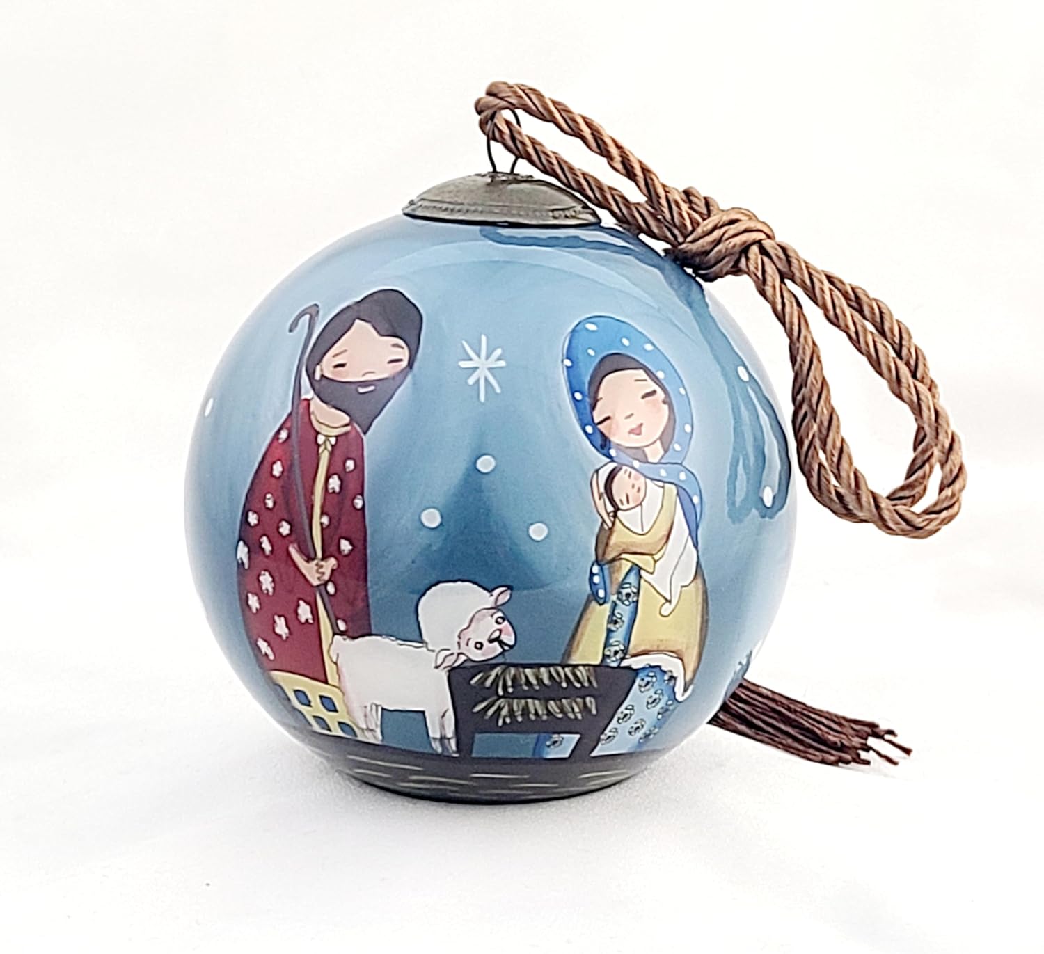Intricate Inside-Painted Glass Ornament - Nativity Holy Family
