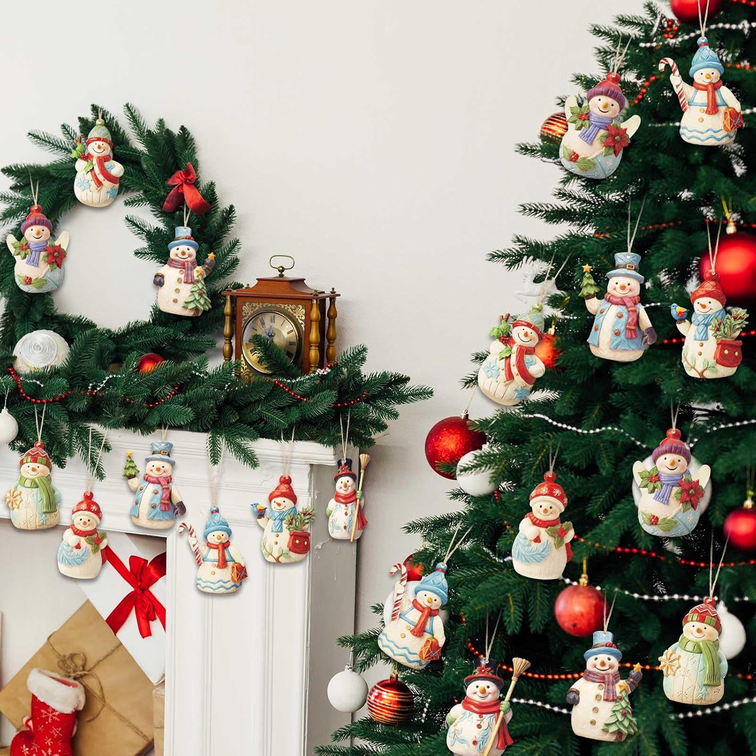 27 Pcs Snowman Christmas Decorations Wooden Ornament Set