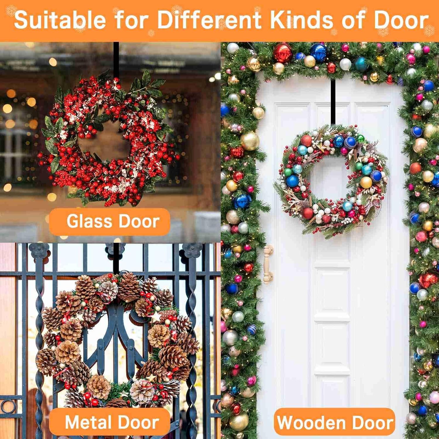 12 Inch Wreath Hangers Black Door Hooks 2 Pack