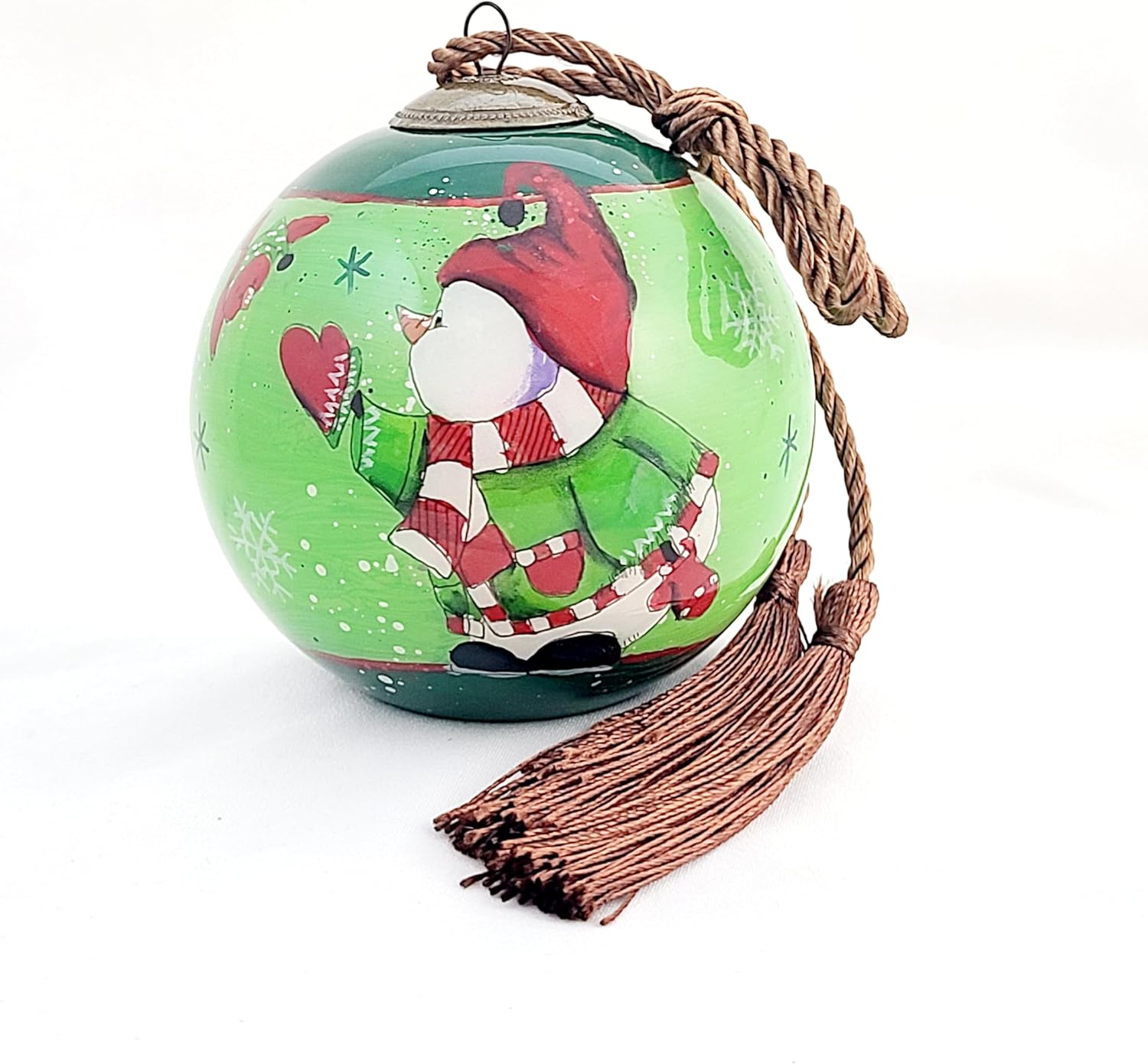 Hand-Painted Glass Snowman Birds Ornament - Unique Artisan Decor