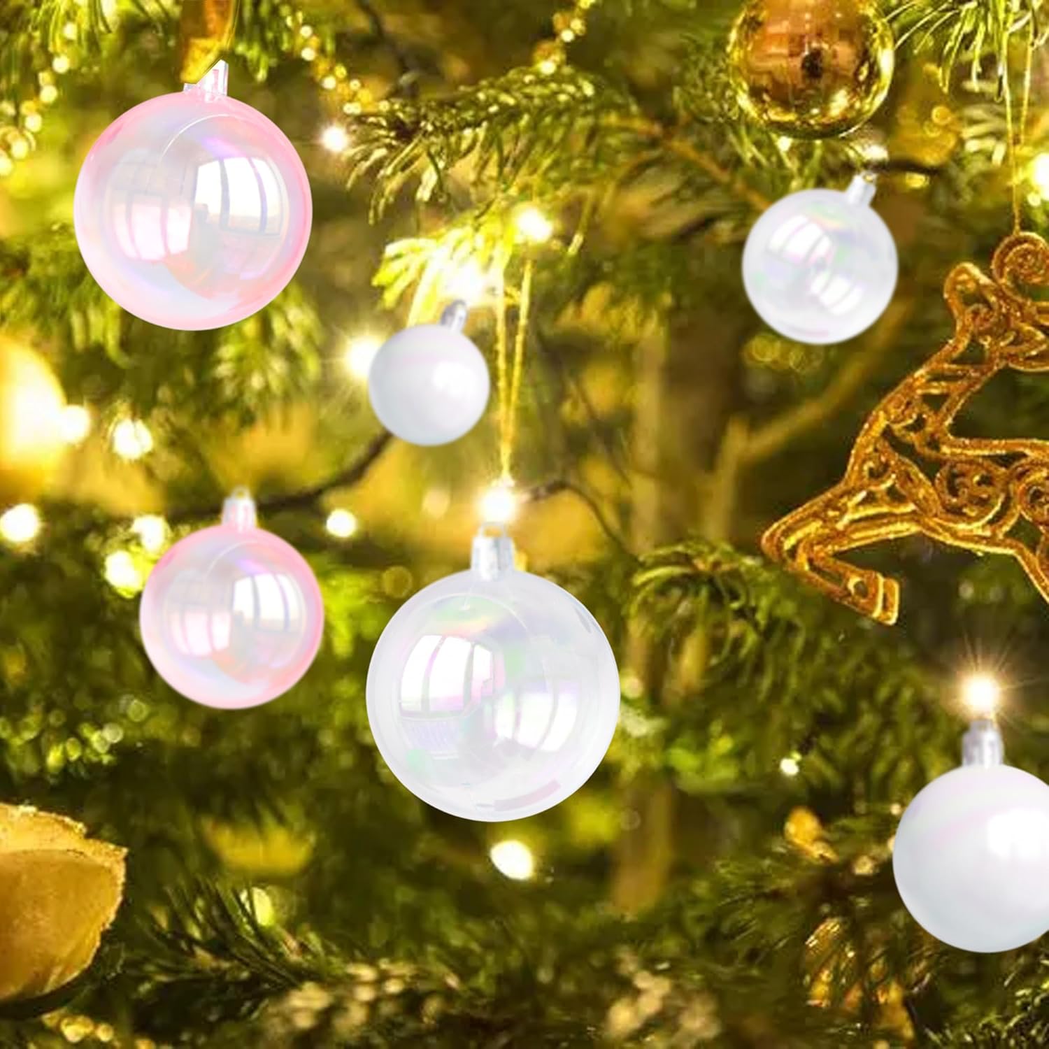 12 Pcs Iridescent Plastic Christmas Ornaments