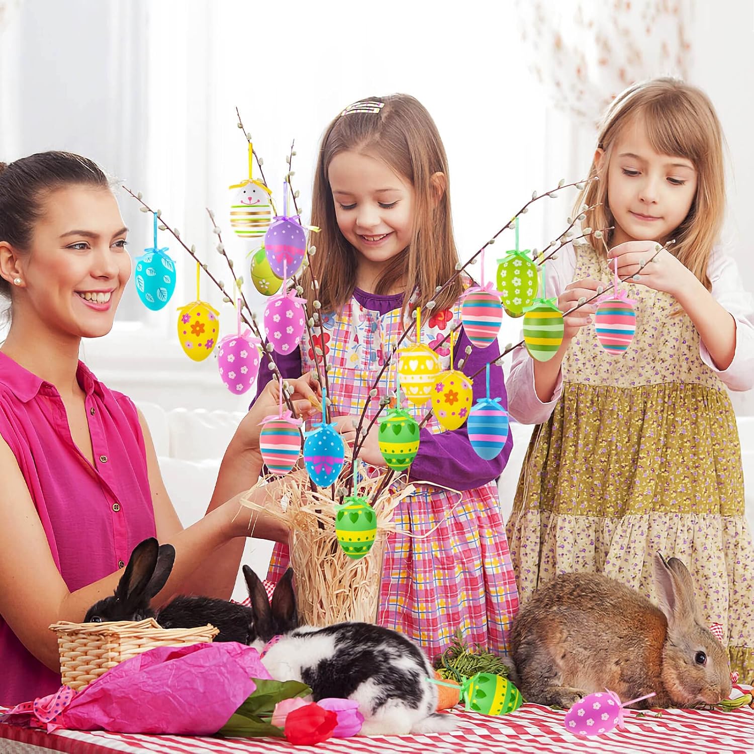 24 Pcs Multicolored Easter Hanging Eggs Set