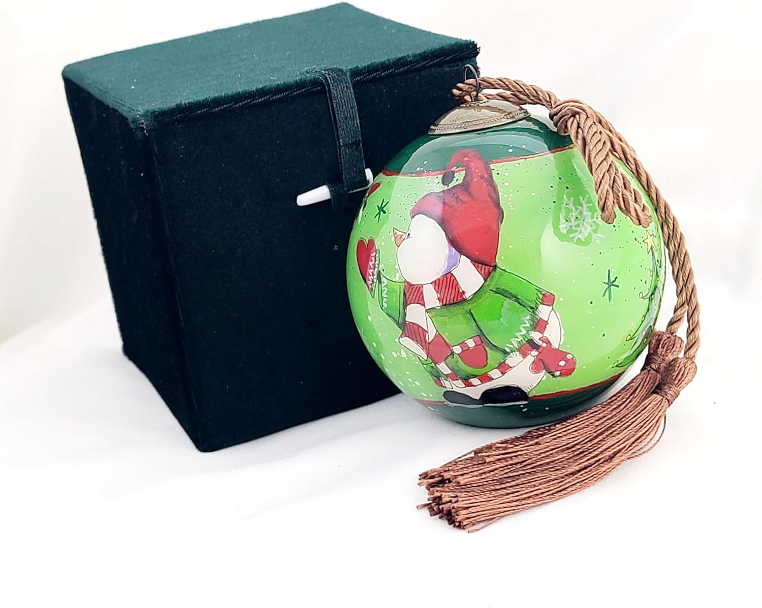 Hand-Painted Glass Snowman Birds Ornament - Unique Artisan Decor